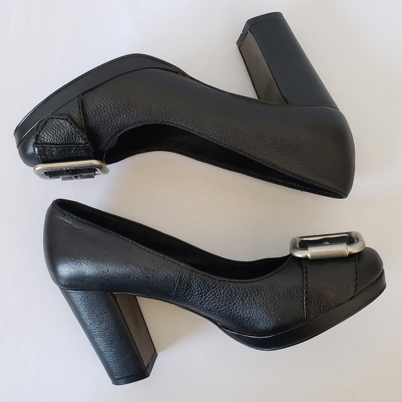 FOSSIL MADDOX Leather Buckle PUMPS Block Heels - Picture 13 of 13